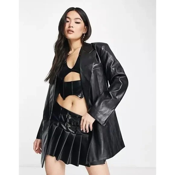 Princess Polly Jackets Coats Princess Polly Black Vegan Faux